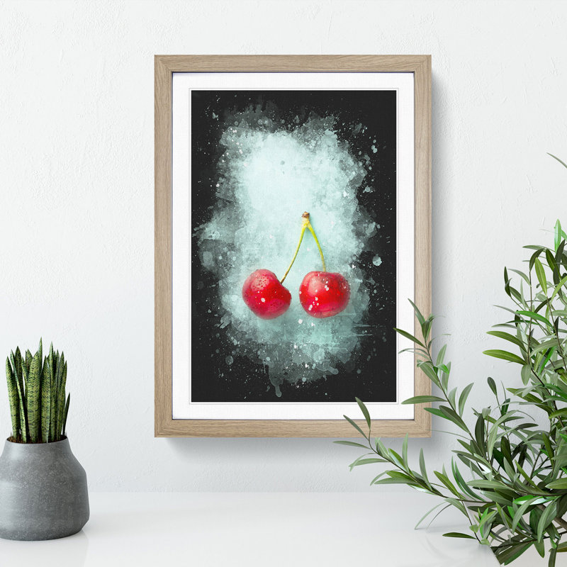 Two Cherries - Framed Print, 65cm H x 48cm W x 2cm D, Oak