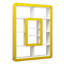 Bibliothèque moderne avec de nombreuses tablettes, blanc et jaune, 43,0 x 55,1 x 8,6 pouces | 100% panneau de particules enduit de mélamine, épaisseur: 0,7 pouce | Conception murale pour des solutions de rangement et de présentation élégantes-1786900083