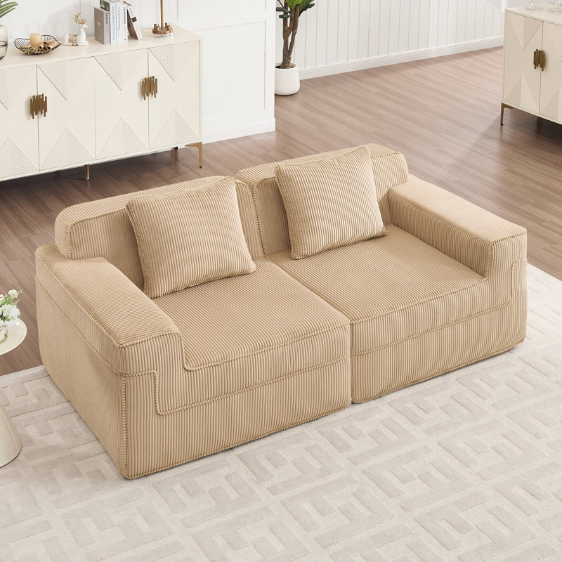 Canapé modulaire à 2 places sans siège avec assise profonde, canapé modulaire Cloud avec coussins décoratifs et tissu en velours côtelé pour un confort et une détente ultimes