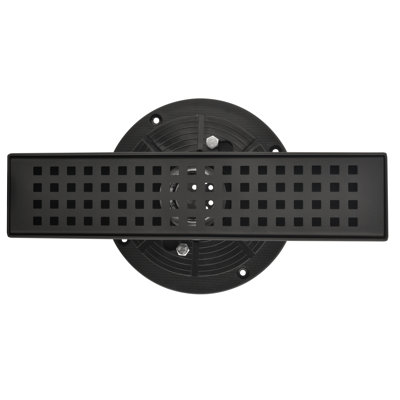 Caniveau de douche linéaire, 30,5 cm (12 po), acier inoxydable 304, noir mat, filtre à cheveux, pieds de nivellement, avec bride