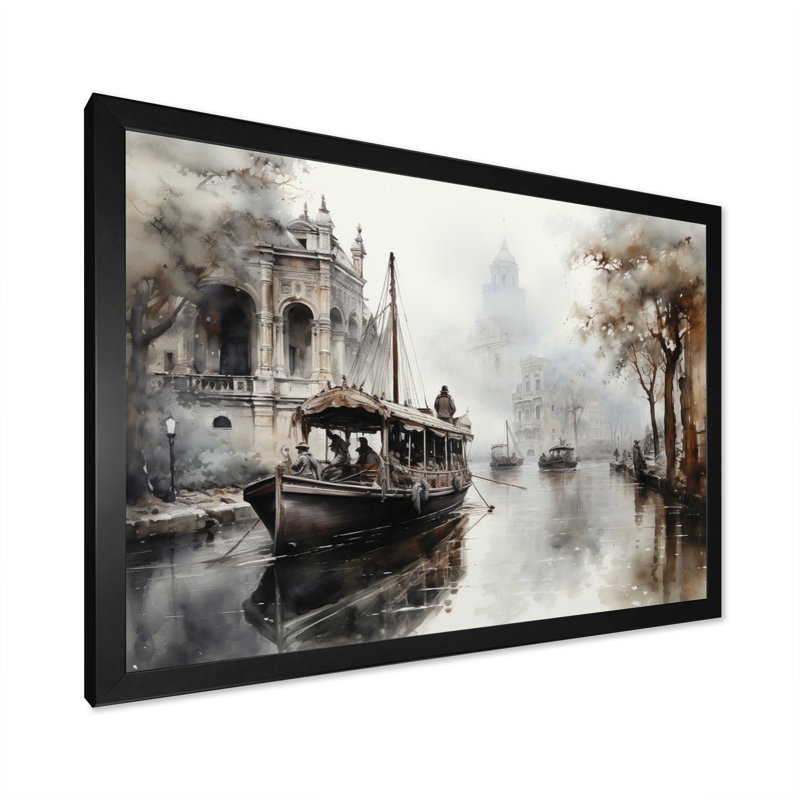 Canal Canal - Encre monochrome de passage, Cadre photo noir, H 24 po x l 32 po x P 1 po