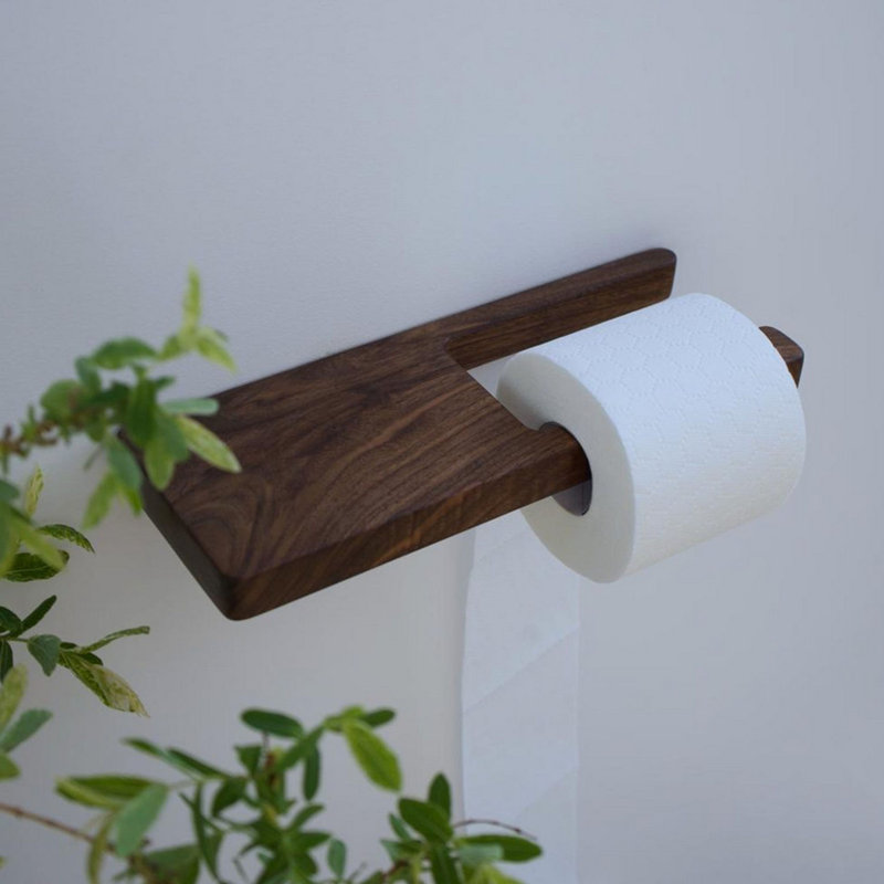 Porte-papier hygiénique moderne en noyer, porte-papier flottant en bois, porte-papier hygiénique unique