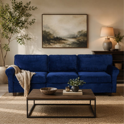 94" 3-Seater Corduroy Sofa Couch with Deep Seats,Thickened High-Rebound Sponge & Armrests, Removable Cushions, Sturdy Composite Board+Solid Wood Frame for Living Room, Bedroom, Apartment and Office.