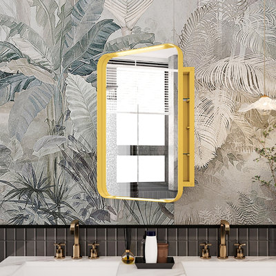 16X24 Inch Recessed Metal Framed Medicine Cabinet With Mirror And Adjustable Shelves Wall Mirror With Storage For Bathroom, Matte Gold