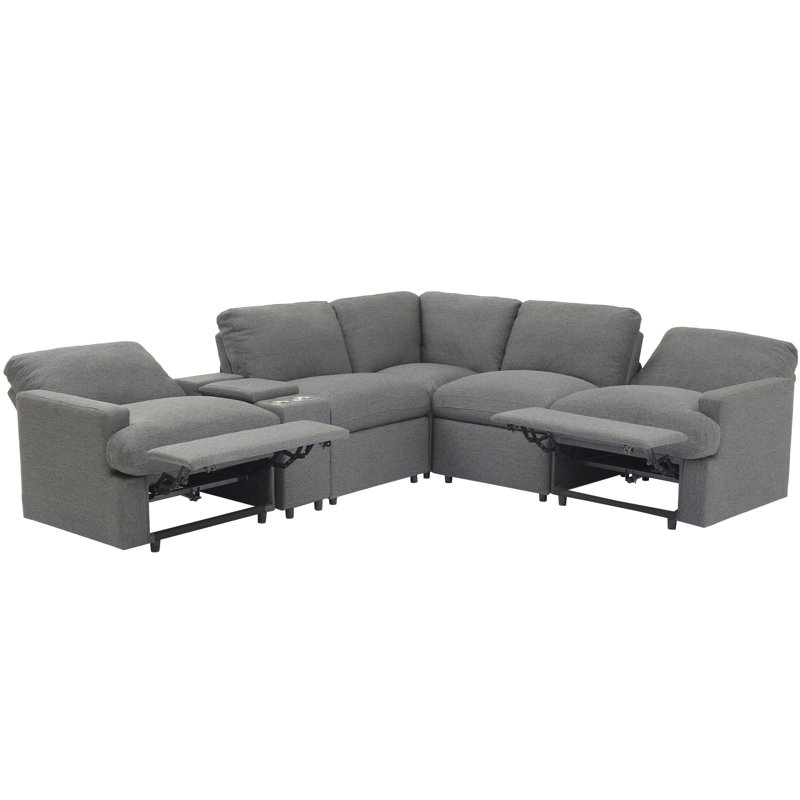 104" Upholstered Power Reclining Sectional with a Multifunction Console, Dark Gray Linen