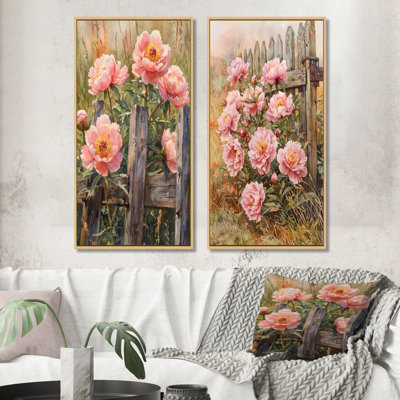 Pivoines à la porte de la ferme I - Collection d'art mural floral 2 pièces