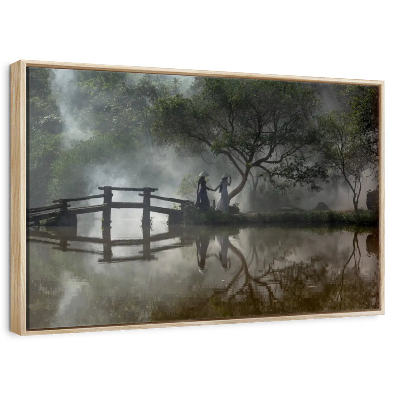 Balade vietnamienne au lac, Cadre flottant en bois naturel, 25 po x 17 po