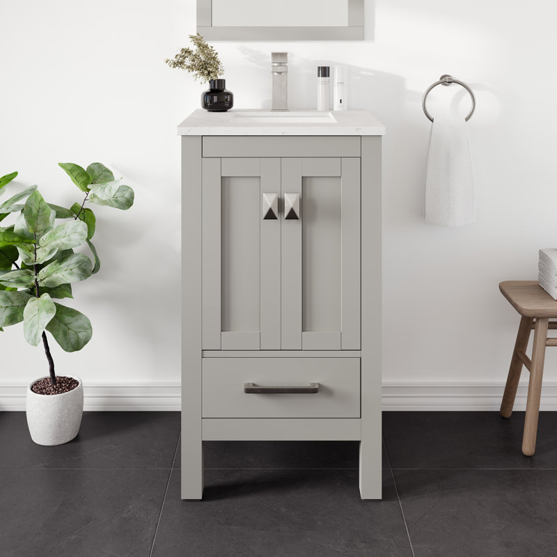 London 20"W x 18"D Bathroom Vanity with White Carrara Quartz Countertop and Undermount Porcelain Sink, Gray