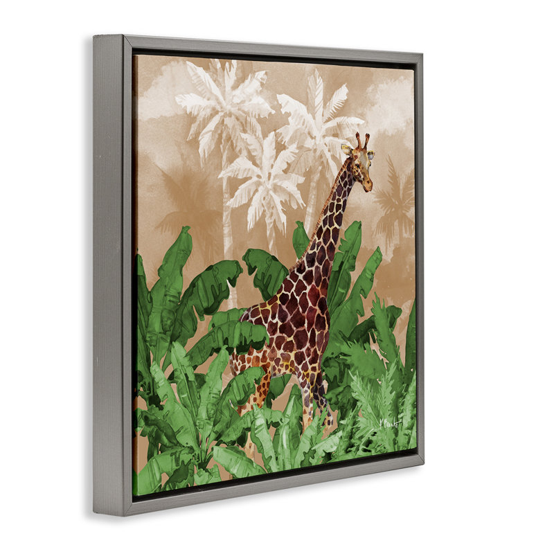 «Jungle Life Giraffe» par Paul Brent, Cadre flottant gris lustré, H 25 po x l 25 po