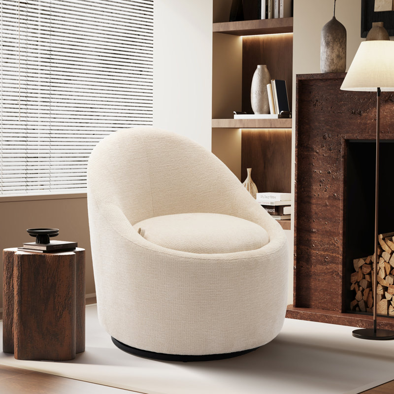 Modern Small Barrel Swivel Accent Chair with Hidden Storage,No installation required, Beige Fabric