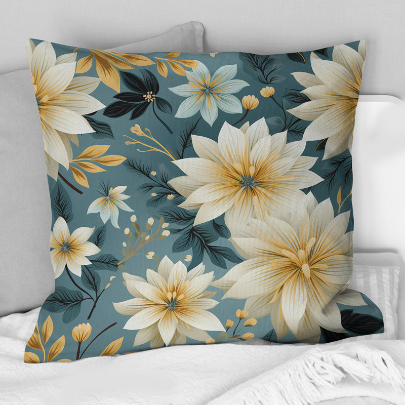 Coussin décoratif bleu et doré à motif géométrique Harmony Fusion I, H 16 po x l 16 po