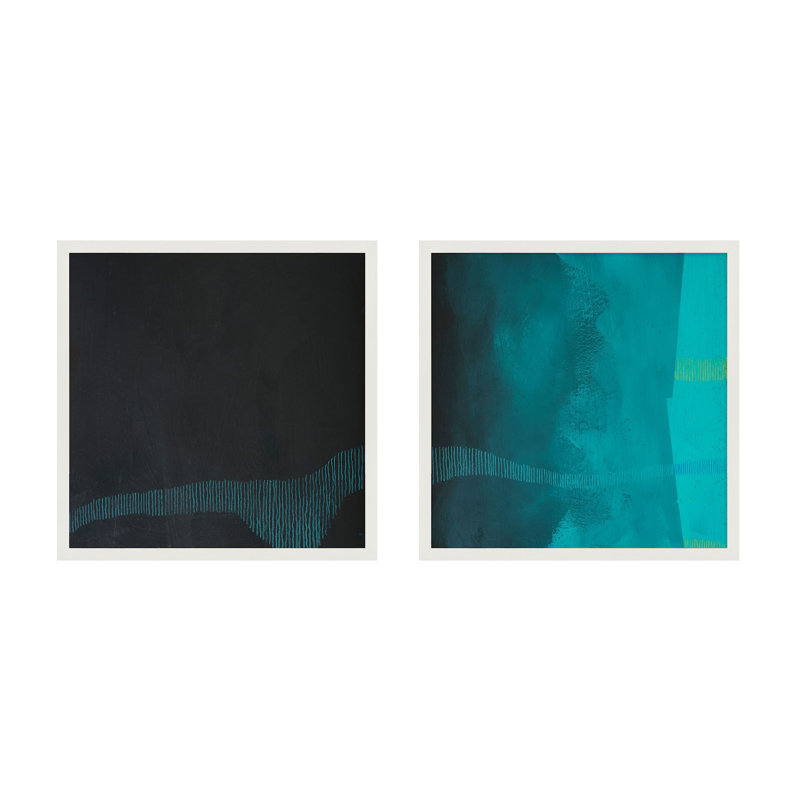 Delta Wave 3 & 4. Set Of 2 Painting by Jacques Pilon, 16" H x 16" W x 1.25" D, White Framed