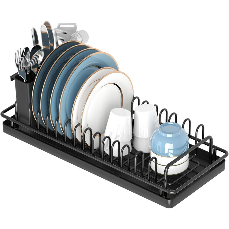 Égouttoir à vaisselle compact avec support en silicone,  5" H x 17" W x 7" D