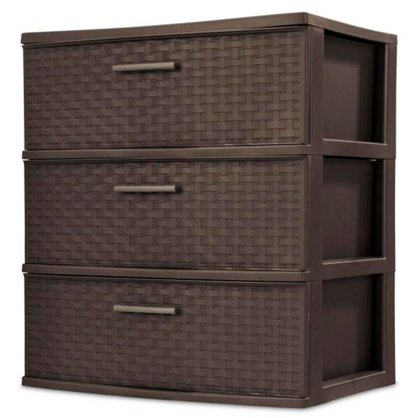 Sterilite 25306P01 Spacious 3-Drawer Wide Weave Design Storage Tower, Brown