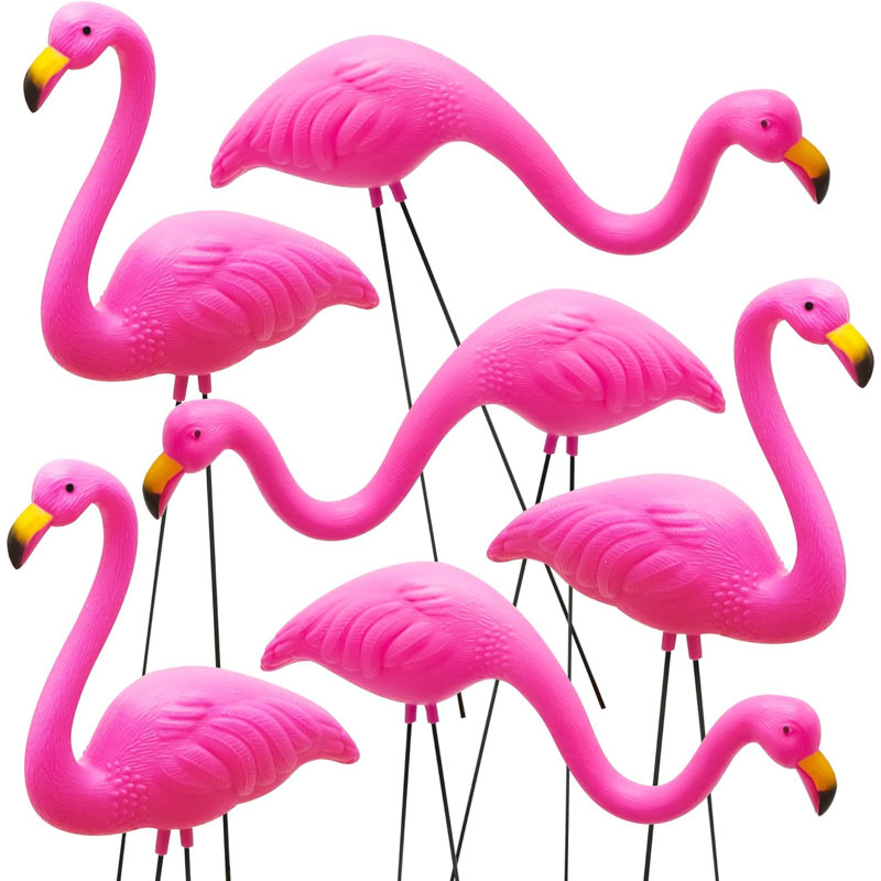 Petit ensemble de 6 ornements de jardin flamant rose