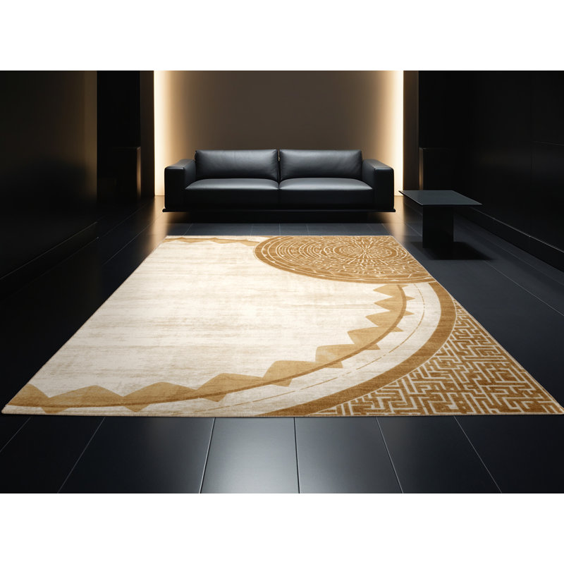 Tapis beige lavable à la machine à motif géométrique d'inspiration mondiale Bensonhurst, 8 x 10