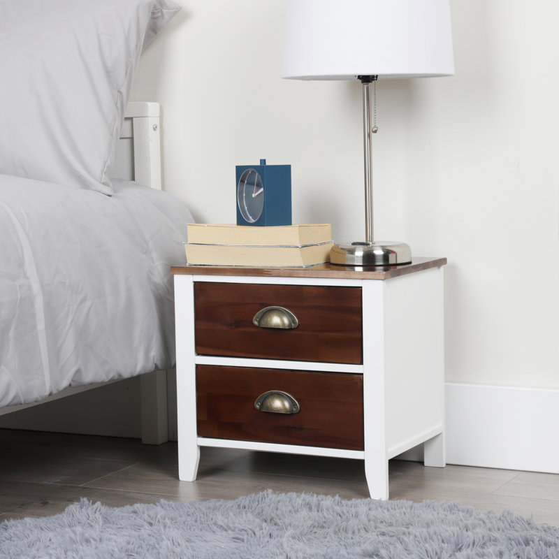 Compact White and Brown Wood 2-Drawer Nightstand