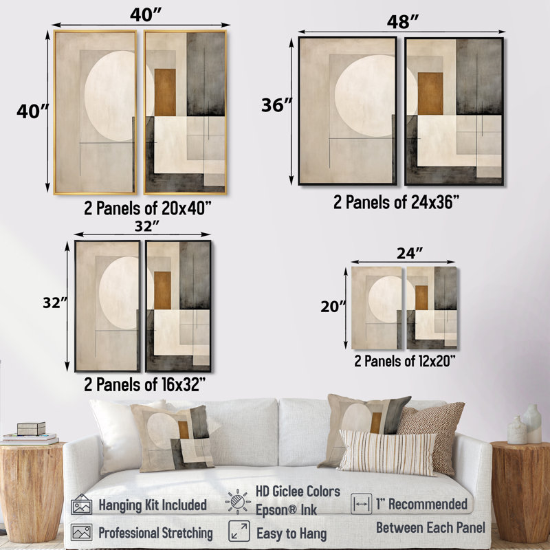 Convergence harmonique beige et suprématisme - impressions abstraites sur toile, 20" H x 24" W, Black