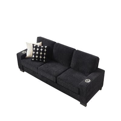 Canapé 83 places en velours côtelé 83,86 po, canapé moderne compressé avec porte-gobelets intégrés, mobilier de soutien lombaire résistant aux taches pour le bureau de la chambre à coucher