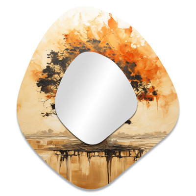 Arbre d'essence sauvage d'Afrique 3 - miroir de forme irrégulière Arican Tree, miroir mural décoratif asymétrique orange, impression d'art en métal