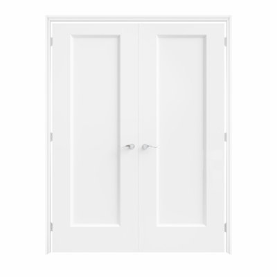 Porte française 48 po x 80 po à 1 panneau creux avec charnières argentées, finition blanche et à peindre, durable et imperméable, combinaison pour la lessive, portes de placard, portes de chambre, loquet et levier de porte inclus