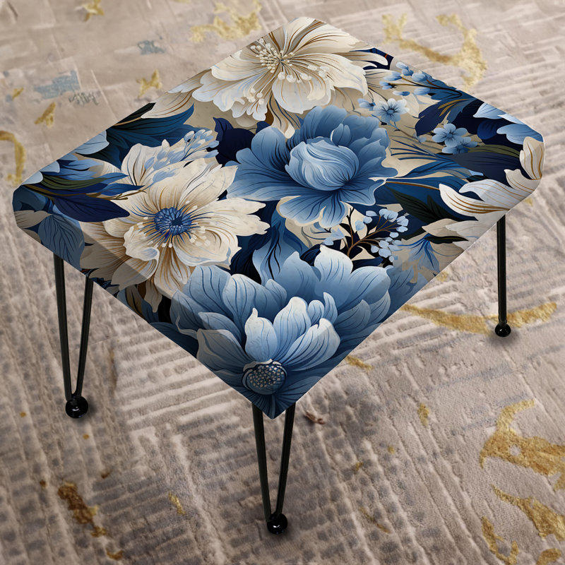 Blue And White Zen Tranquility Floral Pattern - Floral Rectangle Ottoman