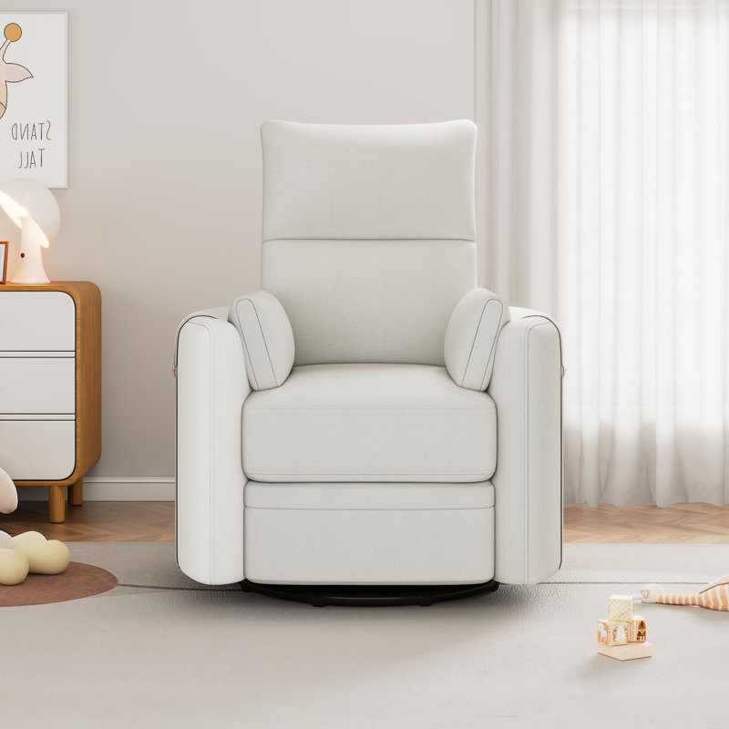 Havisha Upholstered Linen Swivel Recliner, Beige Linen