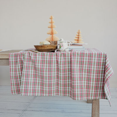 Woven Cotton Table Cloth W Plaid Pattern