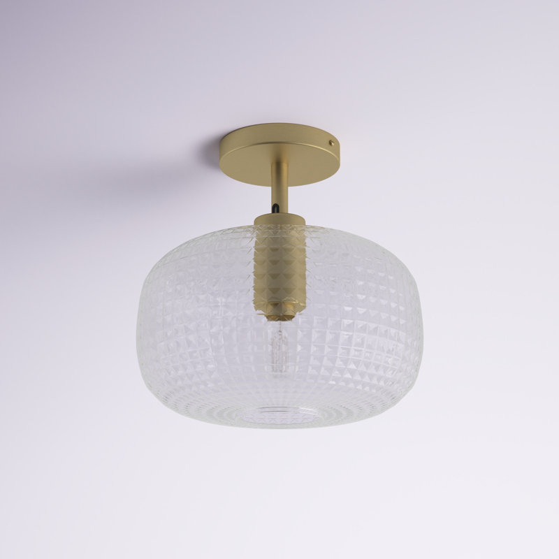 Glass Semi Flush Mount, Clear, Gold