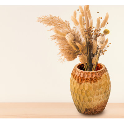 Cropsey Solid Teak Wood Vase Hand Crafted Honeycomb Decorative Centerpiece