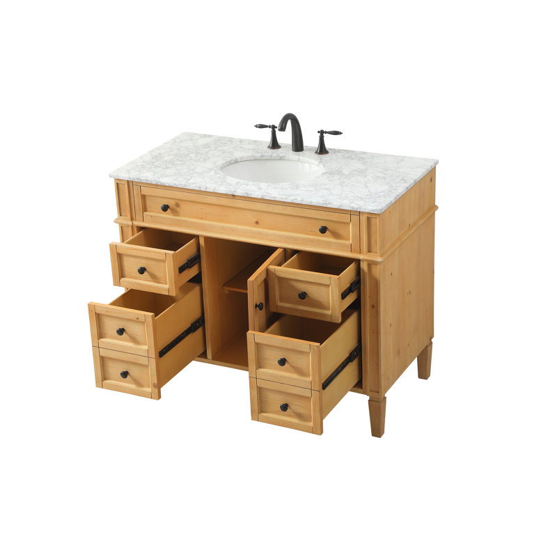 Rivers 42'' Single Bathroom Vanity with Carrara Marble Top, Natural Wood