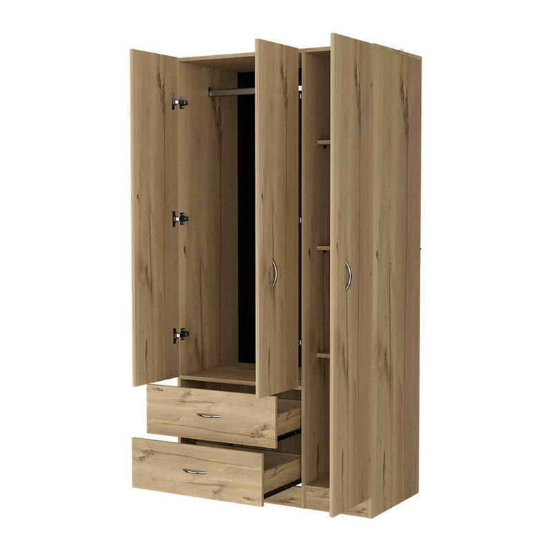Armoire trois portes, deux tiroirs, tringle