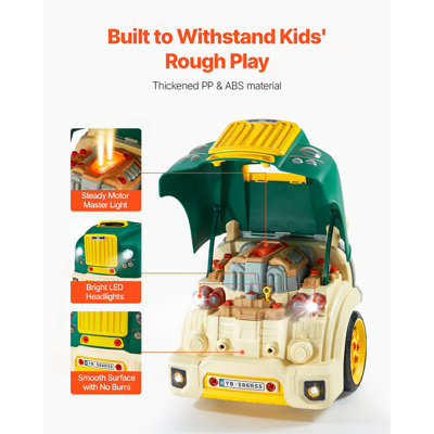 Engine Toy, 60 Pieces, Kids Mechanic Car Repair Set with Removable Parts, Lights and Sounds, Steering Wheel and Horn, Kids Mechanic Workshop Set for Toddler Ages 3 Years and Up