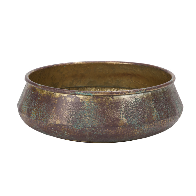 Round Metal Bowl Without Handles Metal Planter, 6" H x 17" W x 17" D