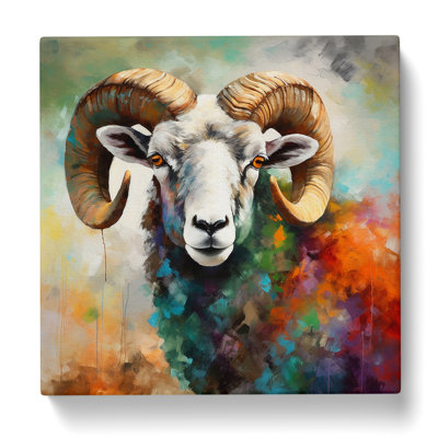 Ram Sheep Color Field Painting - Wrapped Canvas