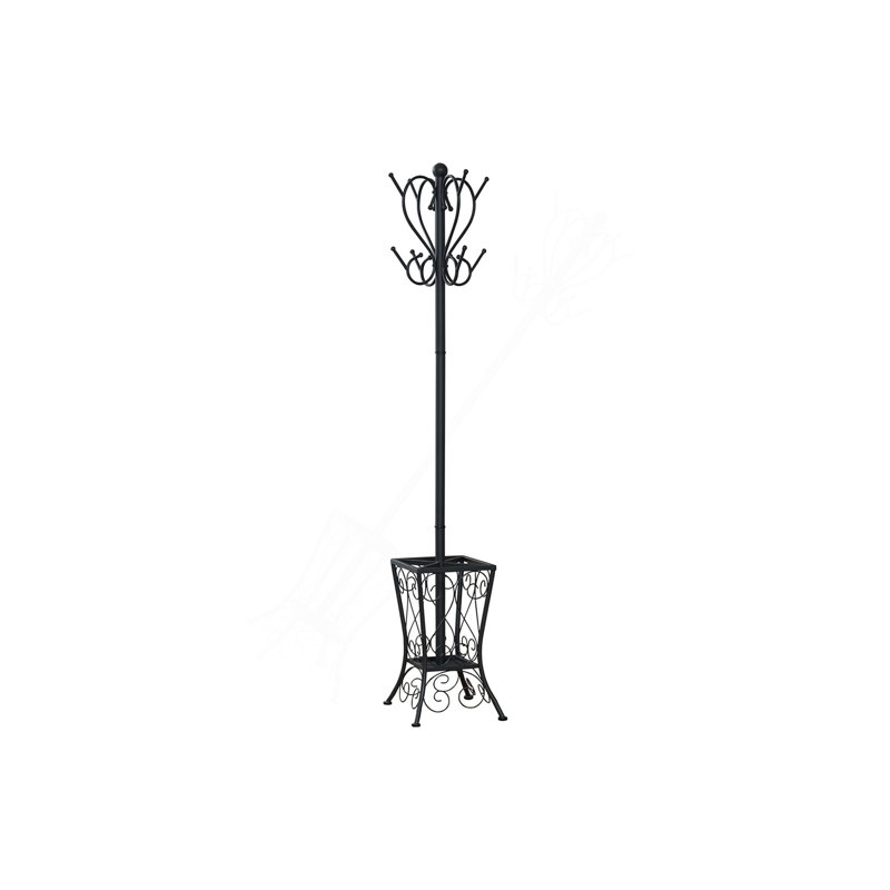 Coat Rack, Hall Tree, Free Standing, 8 Hooks, Entryway, 71"H, Umbrella Holder, Bedroom, Black Metal, Transitional