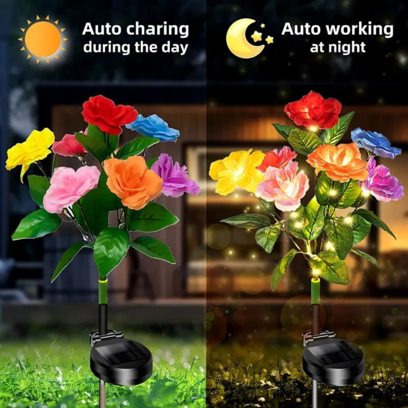 Rose pétale solaire en acier inoxydable pour décoration de cour extérieure fixée au sol, A