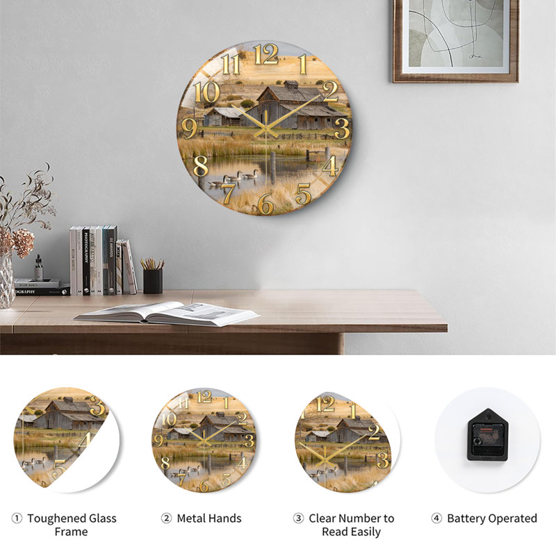 Horloge murale rustique en verre rustique, 40 x 40 cm (15,7 x 15,7 pouces)