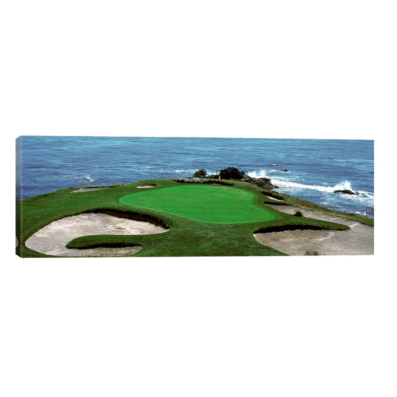 Pebble Beach Golf Course 8Th Green Carmel Ca by Panoramic Images - Wrapped Canvas Panoramic Print