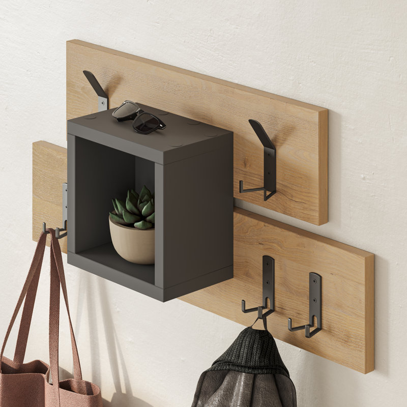 Nazlie Manufactured Wood Wall Organizer with Key Hooks, Sapphire Oak/Anthracite