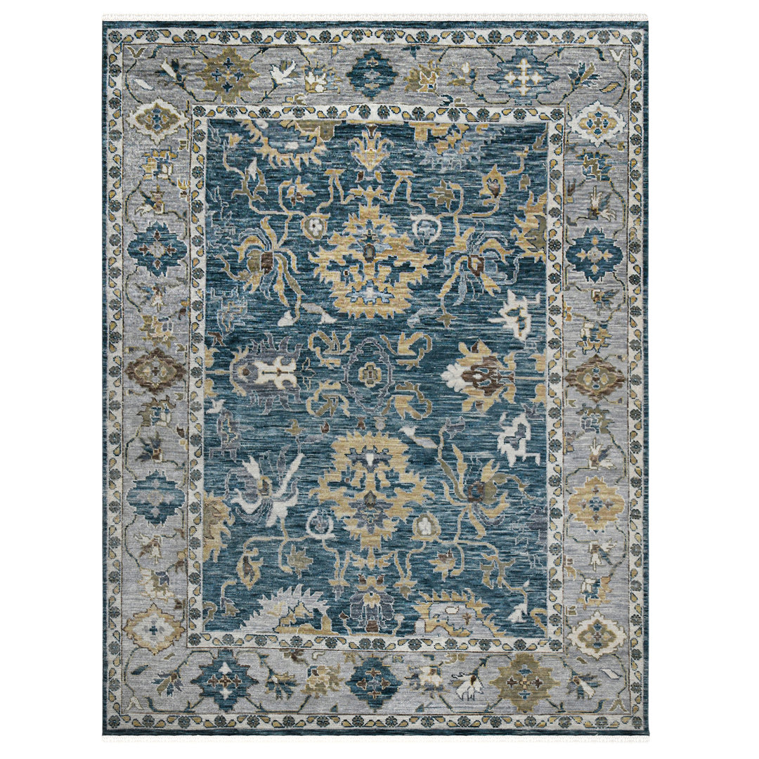 Blu Oriental Hand-Knotted Wool Area Rug in Blue/Beige/Gray AMER Rugs Rug 