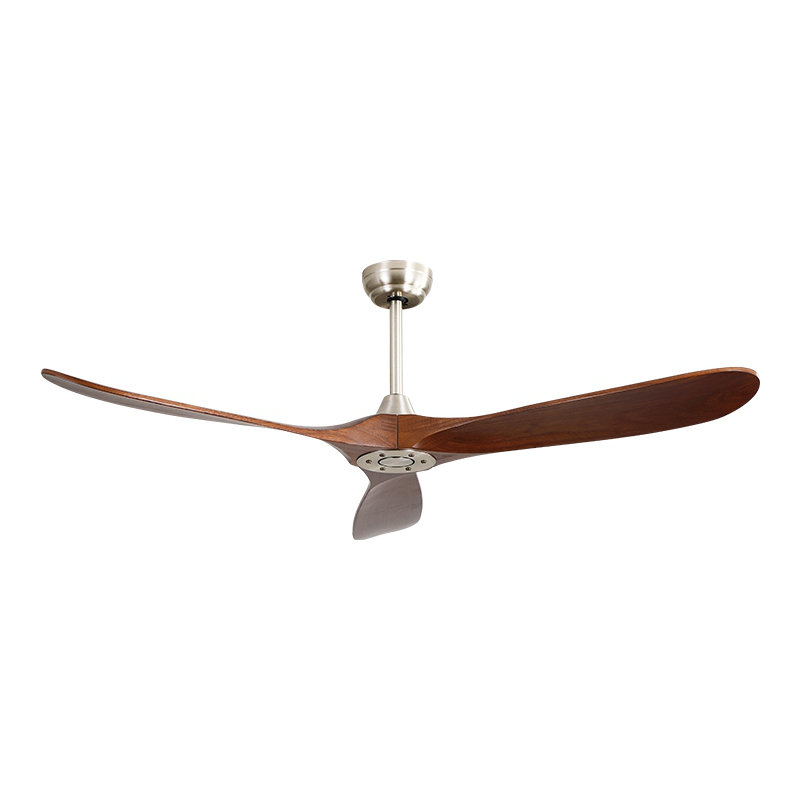 Ventilateur de plafond d'intérieur moderne de 60 pouces avec télécommande à 6 vitesses et 3 pales en bois massif pour le salon