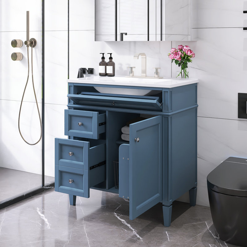 30 po Ensemble de meuble-lavabo autoportant avec comptoir en céramique