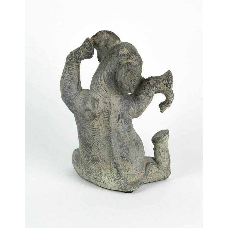 Statuette décorative de table ou d'étagère représentant un éléphant zen pratiquant le yoga, en résine grise ornée de détails faits à la main, 23 cm de haut.