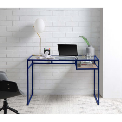 Bureau Yasin avec plateau en verre et finition bleue