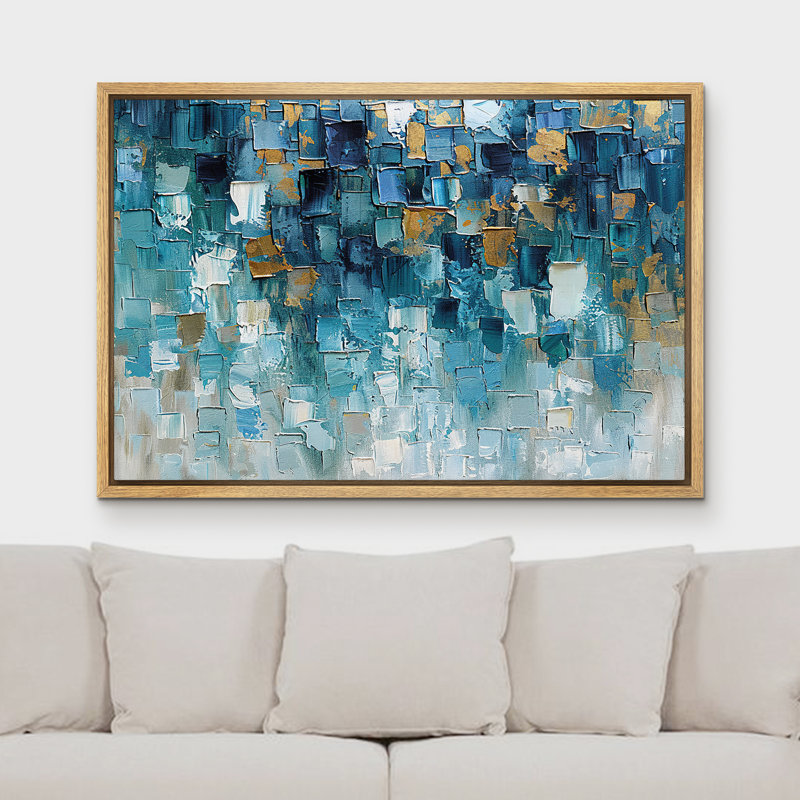«Textured Effect Teal Abstract Geometric Blue Tones Shapes Modern Art Images» sur, Naturel, H 24 po x l 36 po