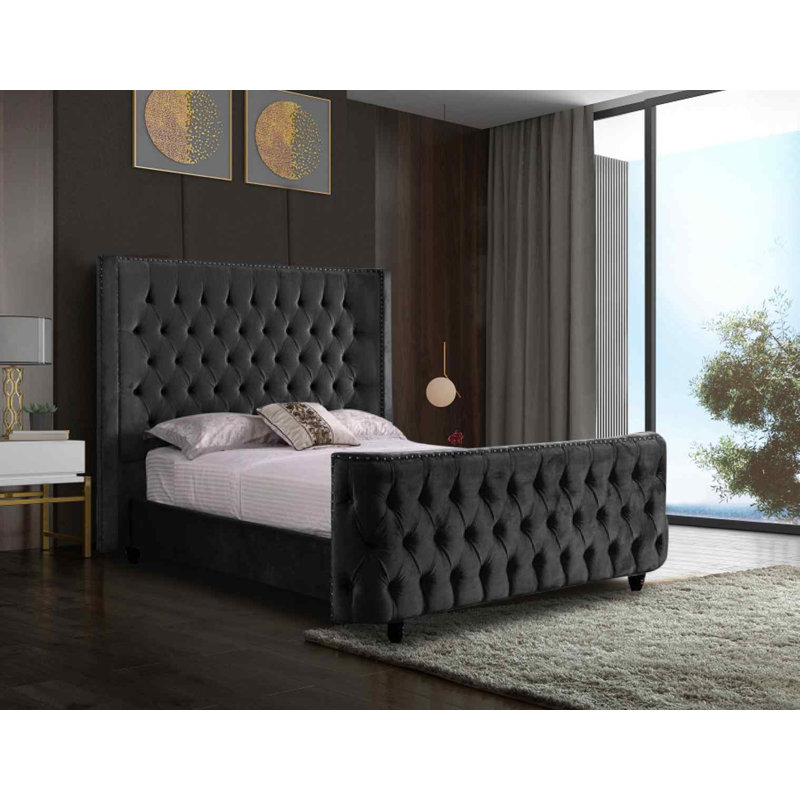 Upholstered Bed, Black, Double (4'6)