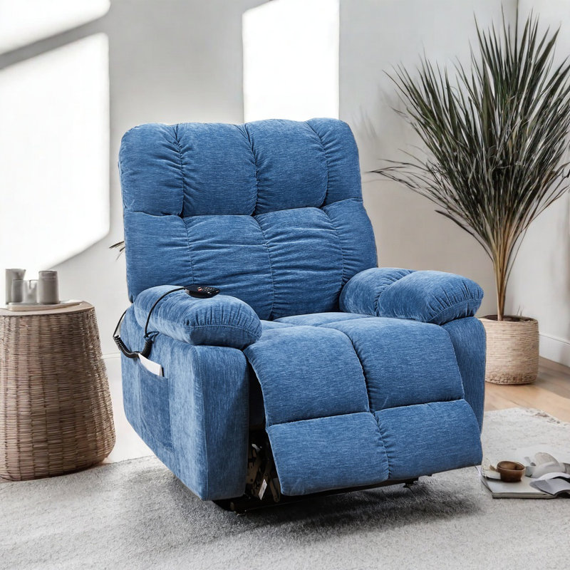 Lira Dual OKIN Motor Power Lift Massage Recliner Chair, Blue Fabric