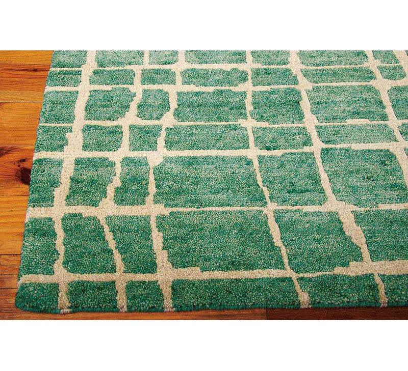 Tapis vert / turquoise en laine noué à la main Leatherhead, Rectangle 5 pi 6 po x 8 pi 6 po