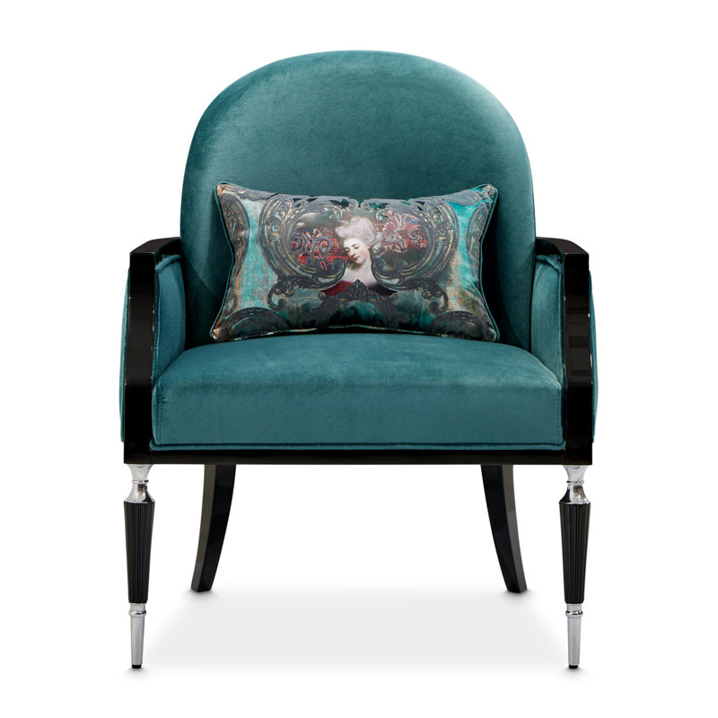 La Francaise 29'' Wide Armchair, Teal Blue Velvet